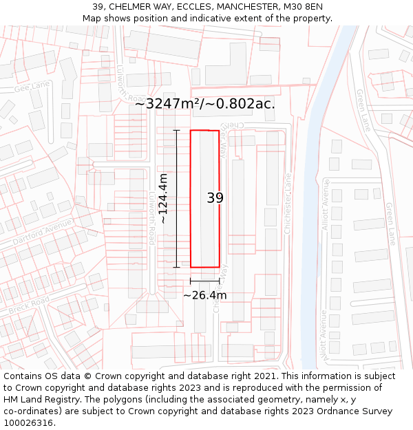 39, CHELMER WAY, ECCLES, MANCHESTER, M30 8EN: Plot and title map