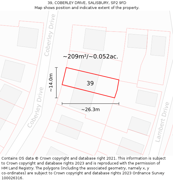 39, COBERLEY DRIVE, SALISBURY, SP2 9FD: Plot and title map