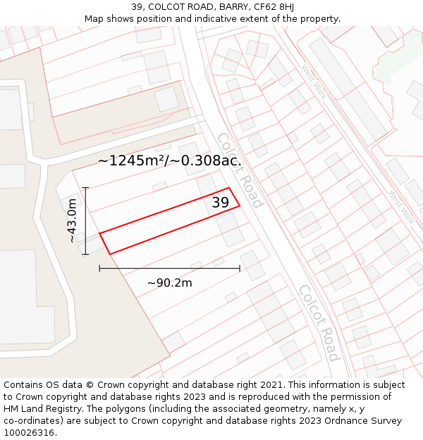 39, COLCOT ROAD, BARRY, CF62 8HJ: Plot and title map