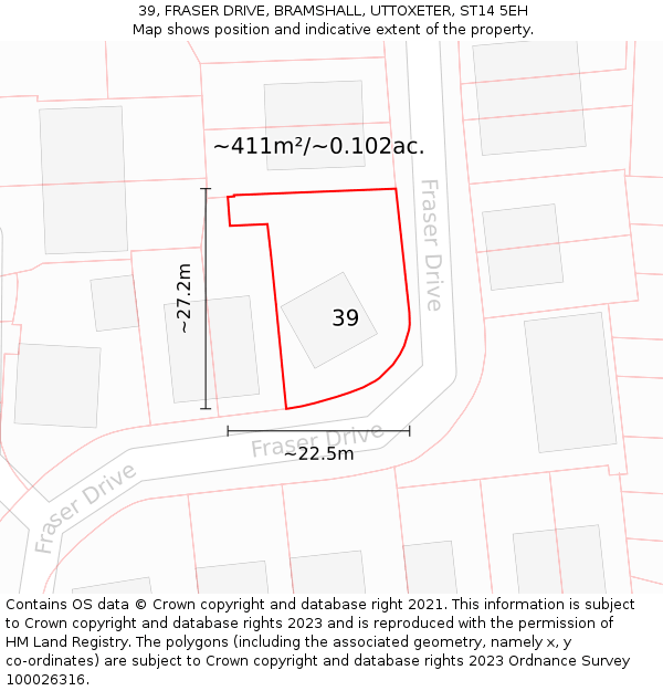 39, FRASER DRIVE, BRAMSHALL, UTTOXETER, ST14 5EH: Plot and title map