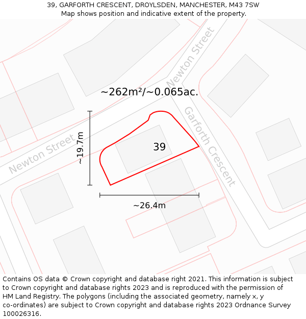 39, GARFORTH CRESCENT, DROYLSDEN, MANCHESTER, M43 7SW: Plot and title map