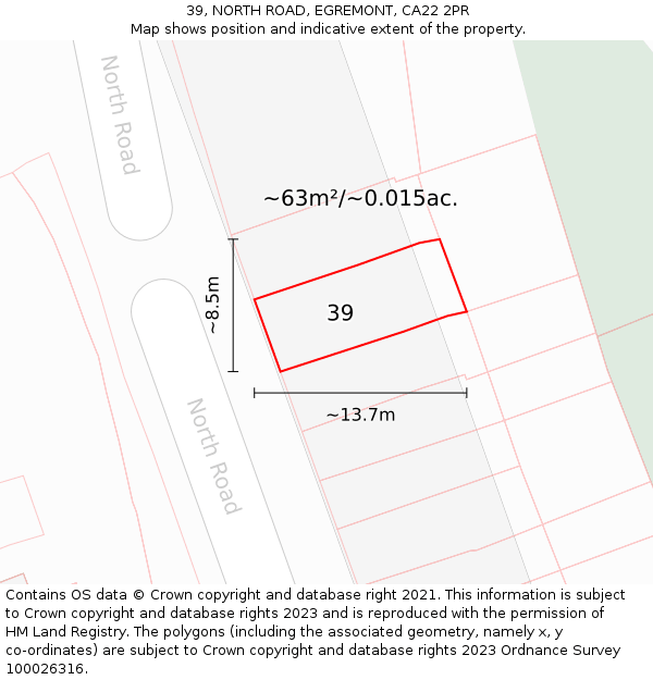 39, NORTH ROAD, EGREMONT, CA22 2PR: Plot and title map