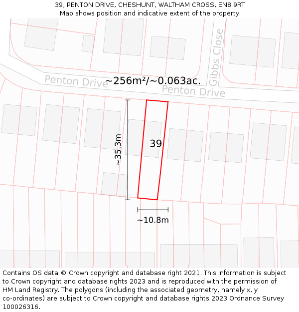 39, PENTON DRIVE, CHESHUNT, WALTHAM CROSS, EN8 9RT: Plot and title map
