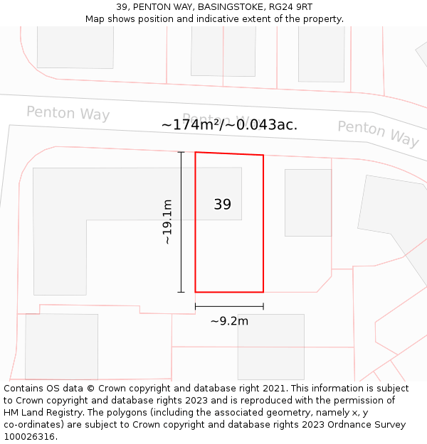 39, PENTON WAY, BASINGSTOKE, RG24 9RT: Plot and title map