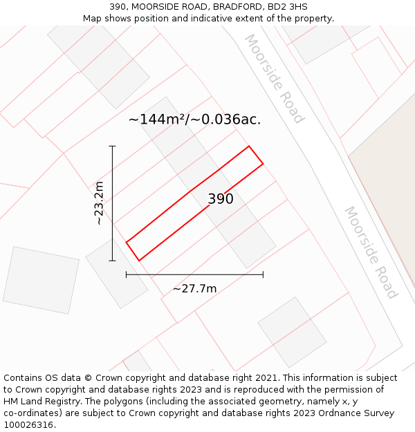 390, MOORSIDE ROAD, BRADFORD, BD2 3HS: Plot and title map