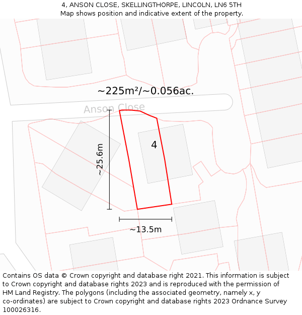 4, ANSON CLOSE, SKELLINGTHORPE, LINCOLN, LN6 5TH: Plot and title map