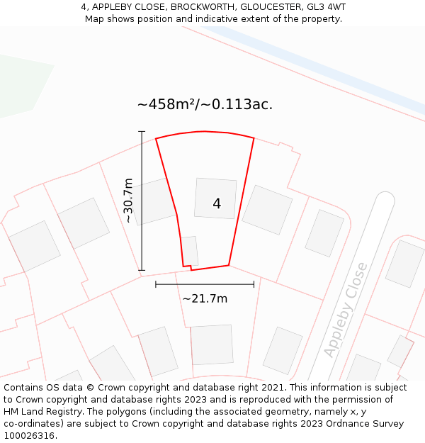 4, APPLEBY CLOSE, BROCKWORTH, GLOUCESTER, GL3 4WT: Plot and title map