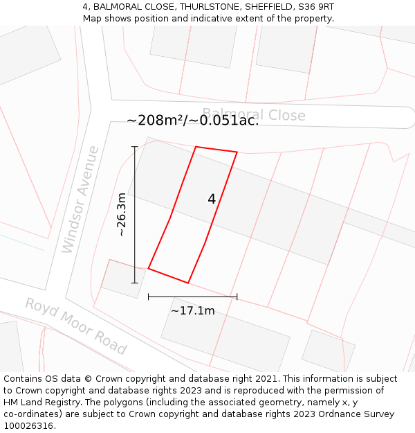 4, BALMORAL CLOSE, THURLSTONE, SHEFFIELD, S36 9RT: Plot and title map