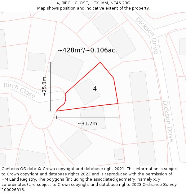 4, BIRCH CLOSE, HEXHAM, NE46 2RG: Plot and title map
