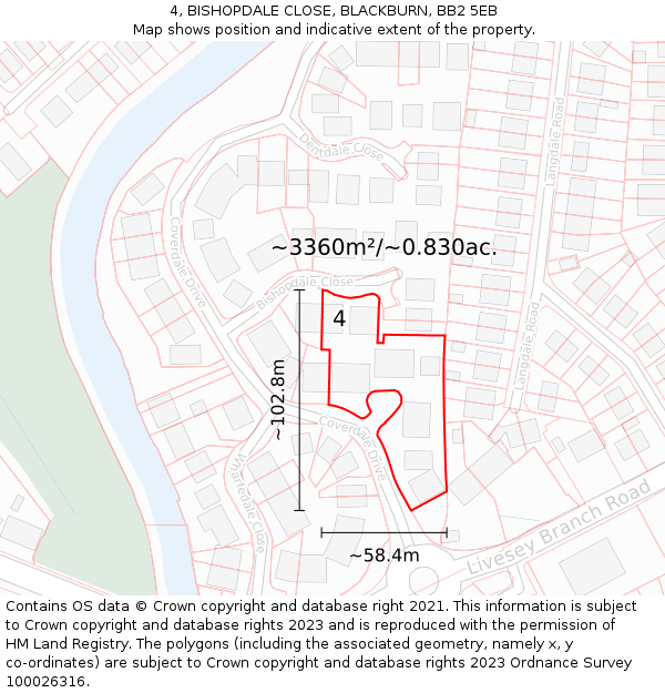 4, BISHOPDALE CLOSE, BLACKBURN, BB2 5EB: Plot and title map