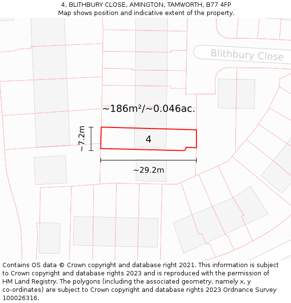 4, BLITHBURY CLOSE, AMINGTON, TAMWORTH, B77 4FP: Plot and title map