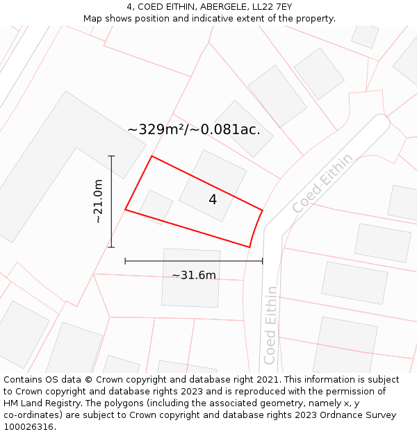4, COED EITHIN, ABERGELE, LL22 7EY: Plot and title map