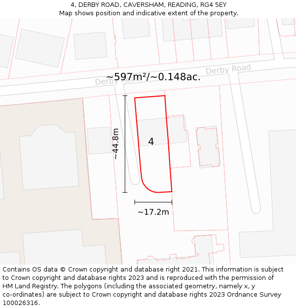 4, DERBY ROAD, CAVERSHAM, READING, RG4 5EY: Plot and title map