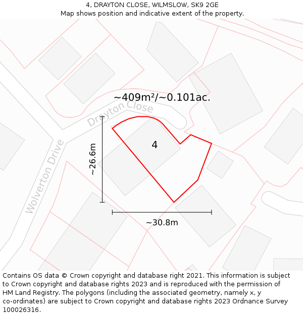 4, DRAYTON CLOSE, WILMSLOW, SK9 2GE: Plot and title map