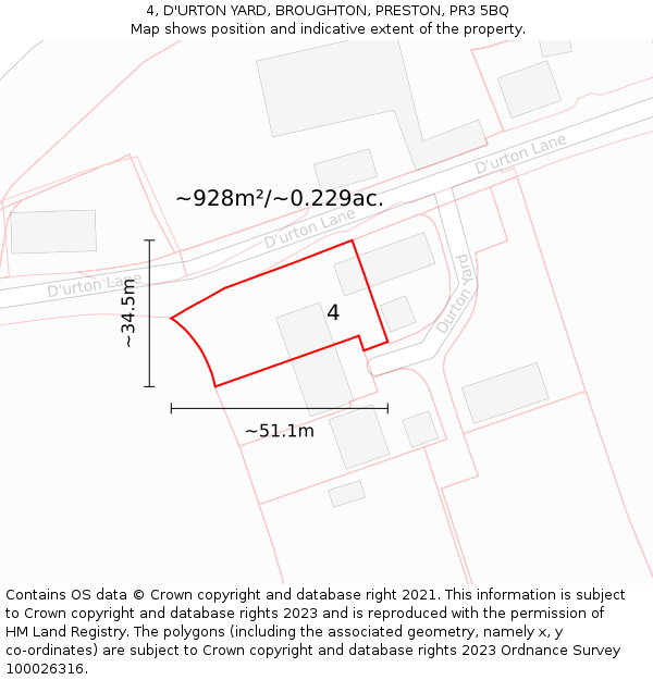 4, D'URTON YARD, BROUGHTON, PRESTON, PR3 5BQ: Plot and title map