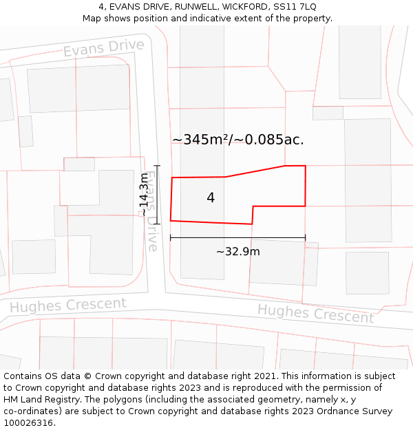 4, EVANS DRIVE, RUNWELL, WICKFORD, SS11 7LQ: Plot and title map
