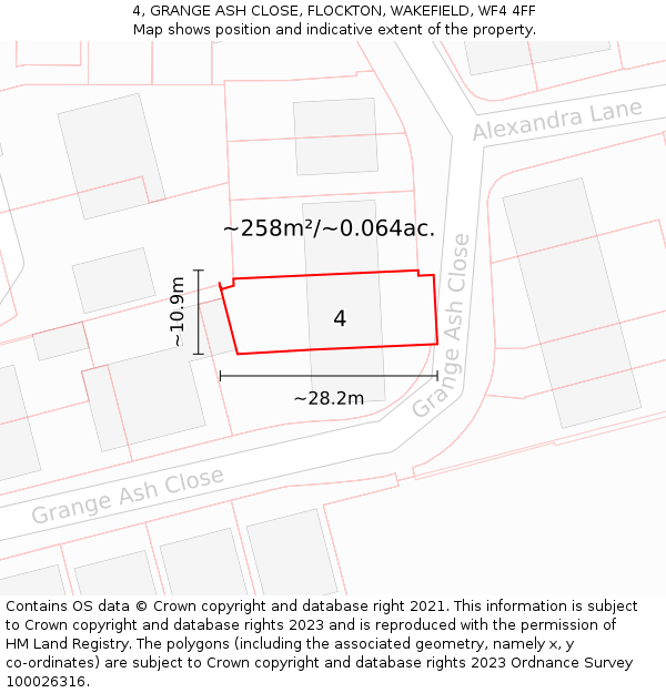 4, GRANGE ASH CLOSE, FLOCKTON, WAKEFIELD, WF4 4FF: Plot and title map