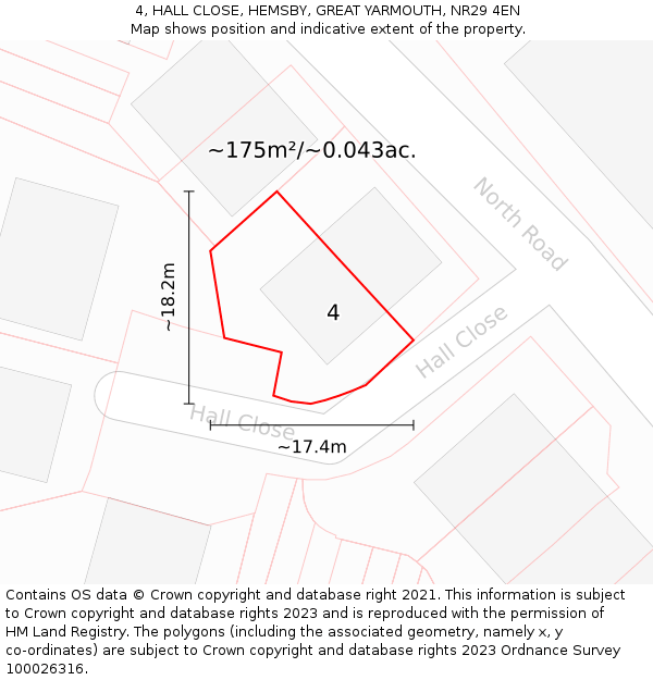 4, HALL CLOSE, HEMSBY, GREAT YARMOUTH, NR29 4EN: Plot and title map