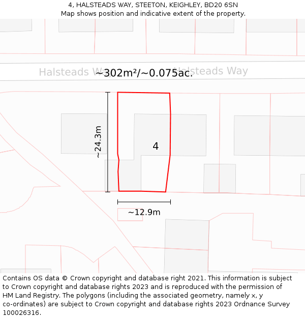 4, HALSTEADS WAY, STEETON, KEIGHLEY, BD20 6SN: Plot and title map