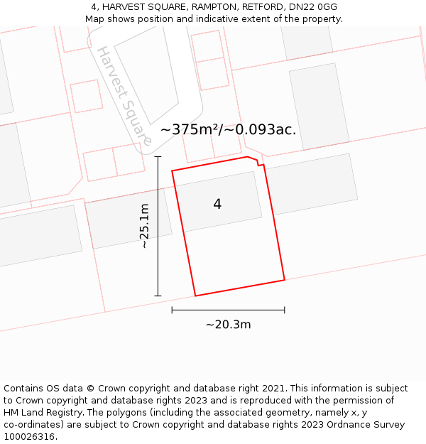 4, HARVEST SQUARE, RAMPTON, RETFORD, DN22 0GG: Plot and title map