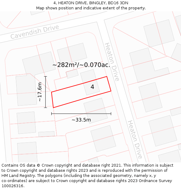 4, HEATON DRIVE, BINGLEY, BD16 3DN: Plot and title map