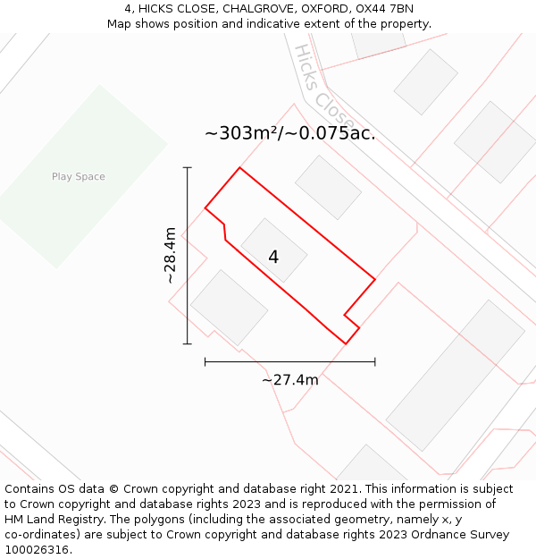4, HICKS CLOSE, CHALGROVE, OXFORD, OX44 7BN: Plot and title map