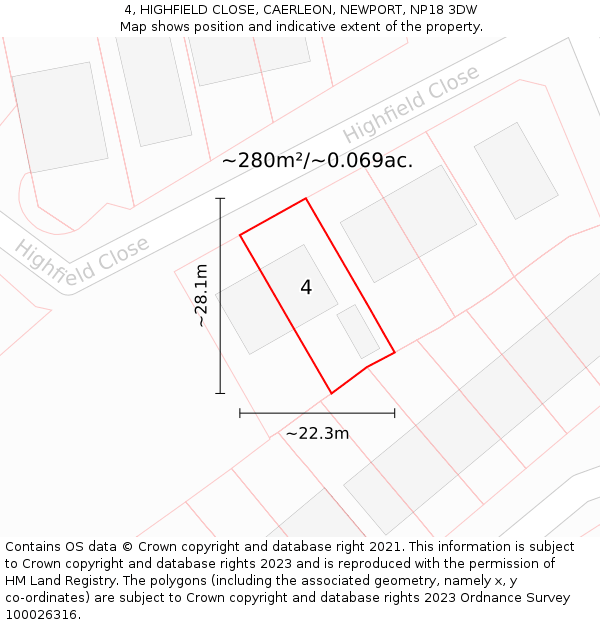4, HIGHFIELD CLOSE, CAERLEON, NEWPORT, NP18 3DW: Plot and title map