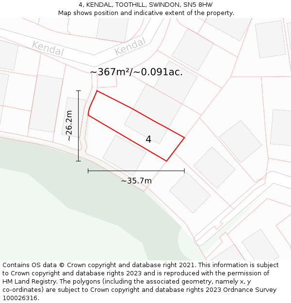 4, KENDAL, TOOTHILL, SWINDON, SN5 8HW: Plot and title map
