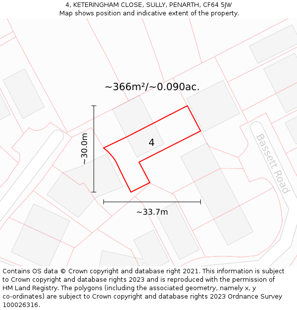4, KETERINGHAM CLOSE, SULLY, PENARTH, CF64 5JW: Plot and title map