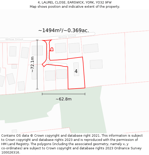 4, LAUREL CLOSE, EARSWICK, YORK, YO32 9FW: Plot and title map
