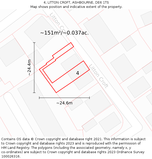 4, LITTON CROFT, ASHBOURNE, DE6 1TS: Plot and title map