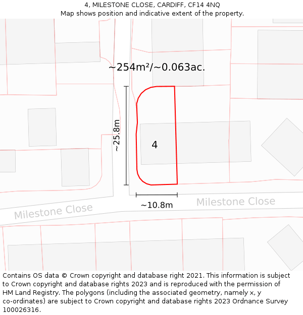 4, MILESTONE CLOSE, CARDIFF, CF14 4NQ: Plot and title map
