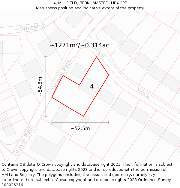 4, MILLFIELD, BERKHAMSTED, HP4 2PB: Plot and title map