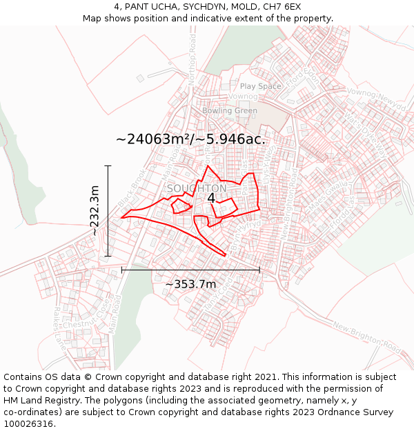 4, PANT UCHA, SYCHDYN, MOLD, CH7 6EX: Plot and title map