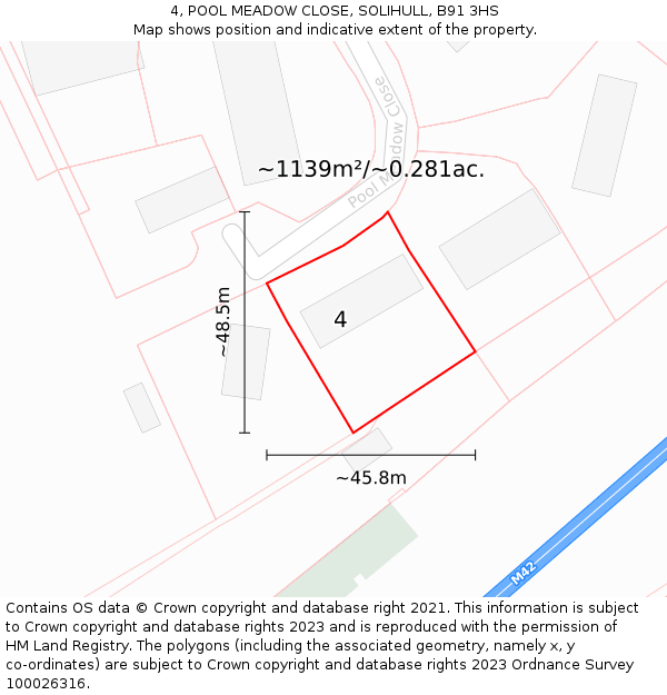 4, POOL MEADOW CLOSE, SOLIHULL, B91 3HS: Plot and title map