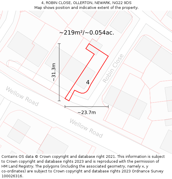 4, ROBIN CLOSE, OLLERTON, NEWARK, NG22 9DS: Plot and title map