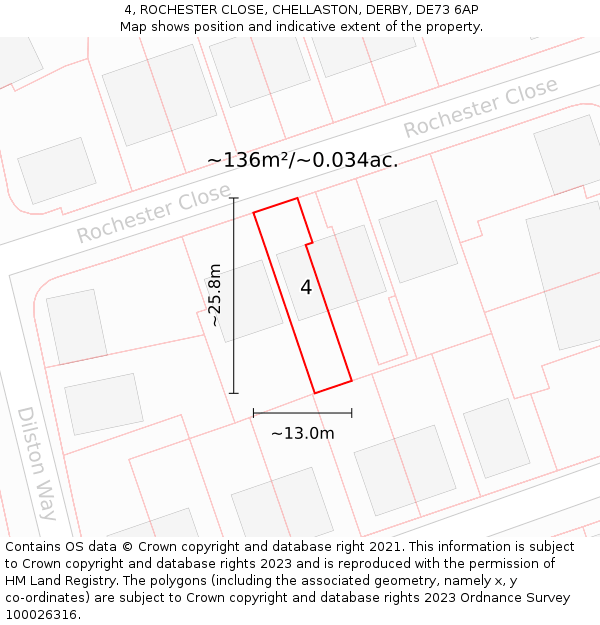 4, ROCHESTER CLOSE, CHELLASTON, DERBY, DE73 6AP: Plot and title map