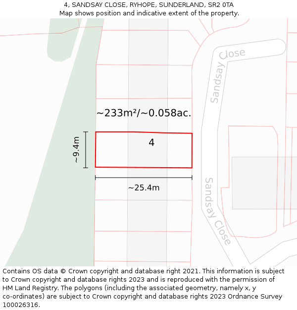 4, SANDSAY CLOSE, RYHOPE, SUNDERLAND, SR2 0TA: Plot and title map