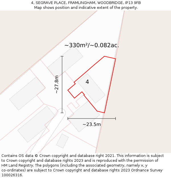 4, SEGRAVE PLACE, FRAMLINGHAM, WOODBRIDGE, IP13 9FB: Plot and title map