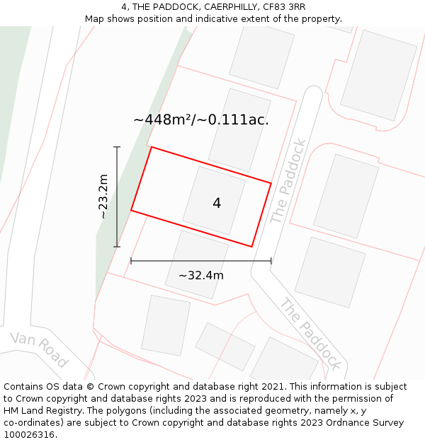 4, THE PADDOCK, CAERPHILLY, CF83 3RR: Plot and title map