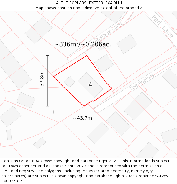 4, THE POPLARS, EXETER, EX4 9HH: Plot and title map
