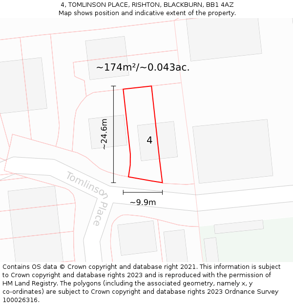 4, TOMLINSON PLACE, RISHTON, BLACKBURN, BB1 4AZ: Plot and title map