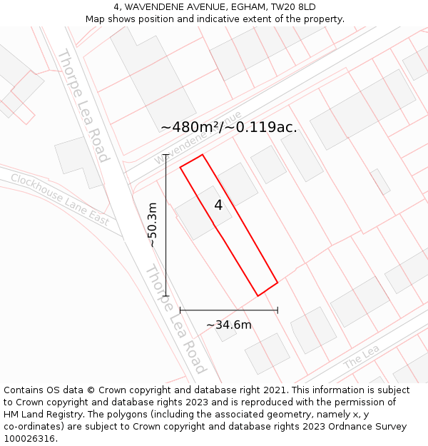4, WAVENDENE AVENUE, EGHAM, TW20 8LD: Plot and title map