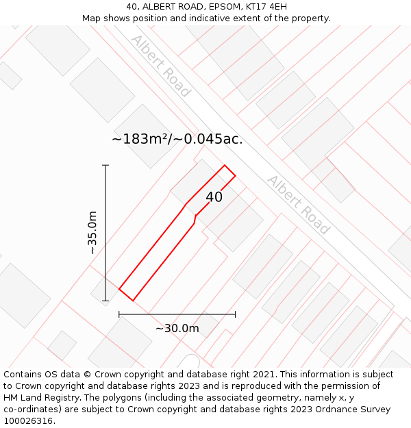 40, ALBERT ROAD, EPSOM, KT17 4EH: Plot and title map