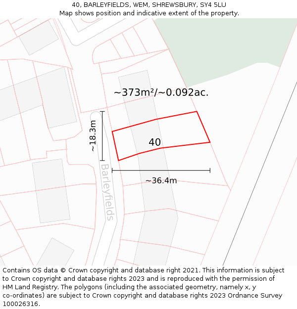 40, BARLEYFIELDS, WEM, SHREWSBURY, SY4 5LU: Plot and title map