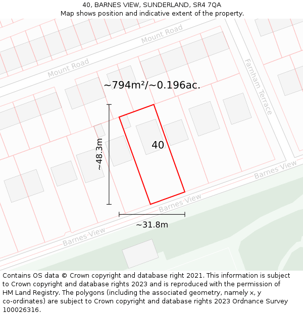 40, BARNES VIEW, SUNDERLAND, SR4 7QA: Plot and title map