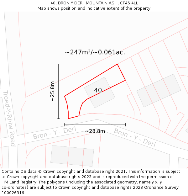 40, BRON Y DERI, MOUNTAIN ASH, CF45 4LL: Plot and title map