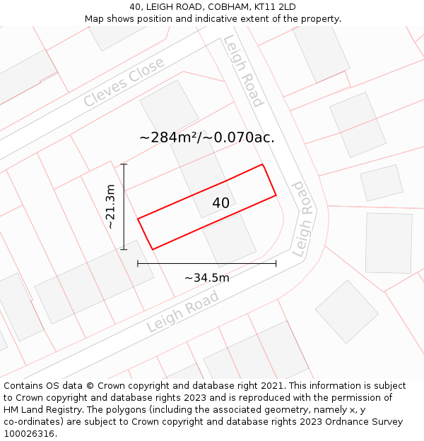 40, LEIGH ROAD, COBHAM, KT11 2LD: Plot and title map
