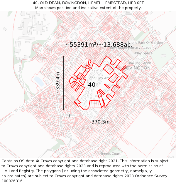 40, OLD DEAN, BOVINGDON, HEMEL HEMPSTEAD, HP3 0ET: Plot and title map