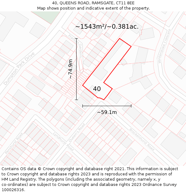 40, QUEENS ROAD, RAMSGATE, CT11 8EE: Plot and title map